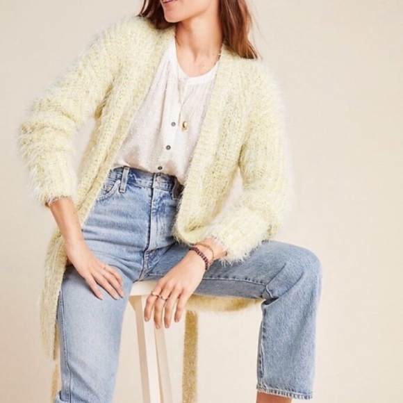 ANTHROPOLOGIE Larkin Shimmer Cardigan Yellow - Picture 2 of 14